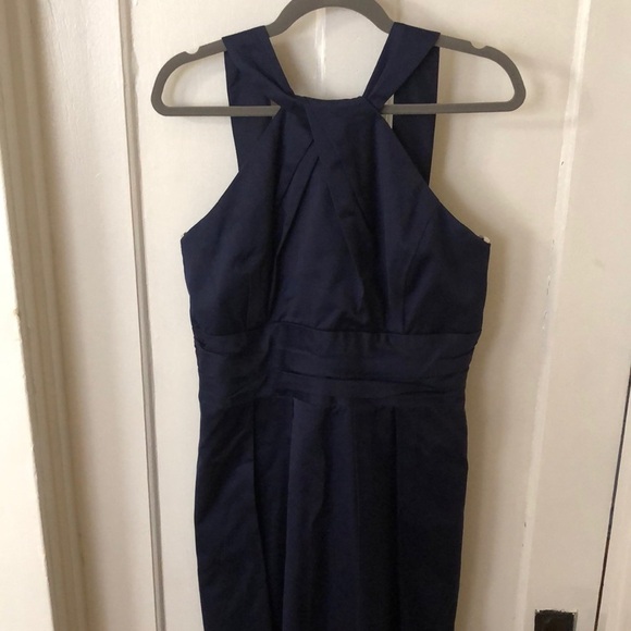 David's Bridal Navy Blue Halter Neck Fit and Flare 100% Cotton Dress Size 14 - Picture 1 of 10